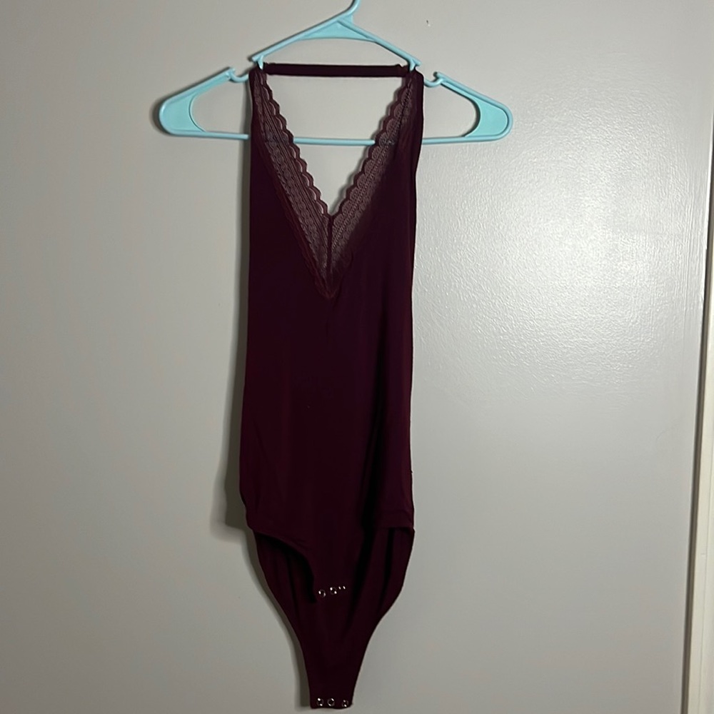 Burgundy lace halter top
